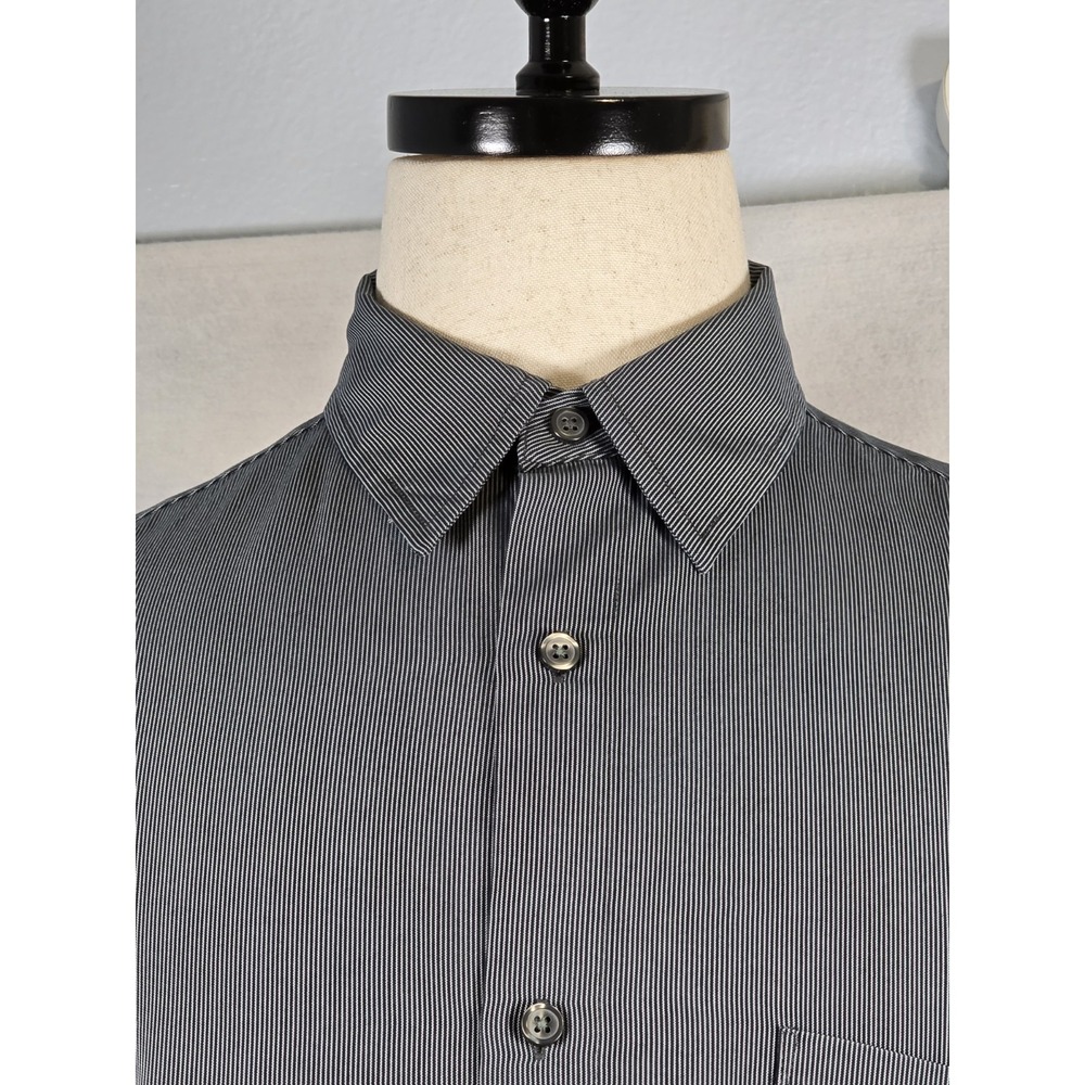 Breakwater Mens Shirt Pin Stripes Large Gray & Black Short Sleeve Rayon Button - Picture 5 of 16